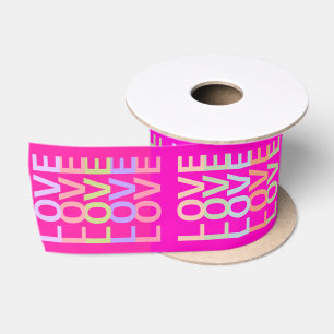 Colourful "LOVE" Typography on Hot Pink and Red Satin Ribbon