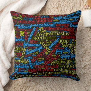 Colourful Love Word Cloud in Many Languages Cushion
