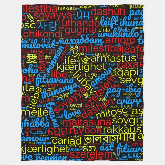 Colourful Love Word Cloud in Many Languages Fleece Blanket (Front)