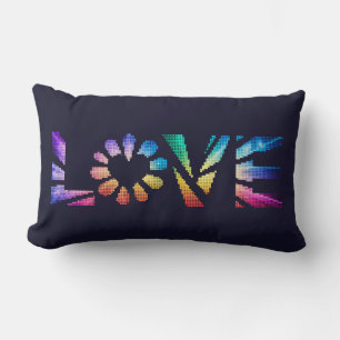 Colourful LOVE Word or Text Geometric Art Lumbar Cushion
