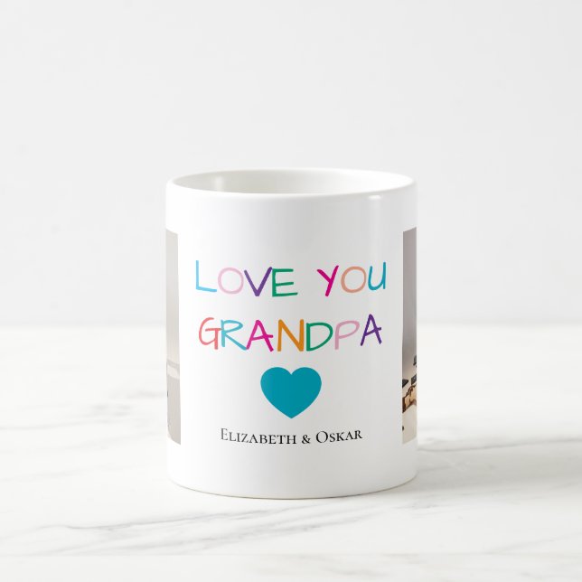 Colourful “Love You Grandpa” Text and Custom Photo Coffee Mug (Center)