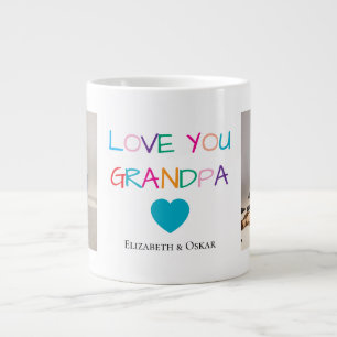 Colourful “Love You Grandpa” Text and Custom Photo Large Coffee Mug