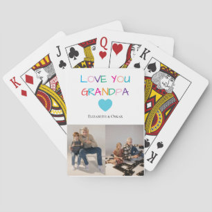 Colourful “Love You Grandpa” Text and Custom Photo Playing Cards