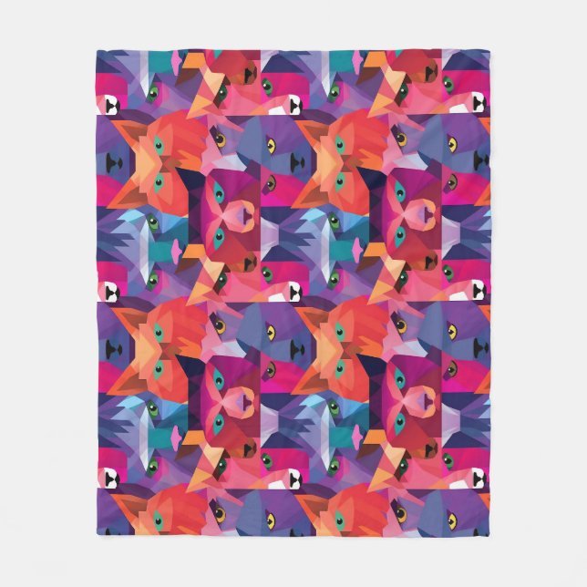Colourful Low Poly Animals Pattern Fleece Blanket (Front)