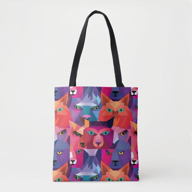 Colourful Low Poly Animals Pattern Tote Bag (Front)