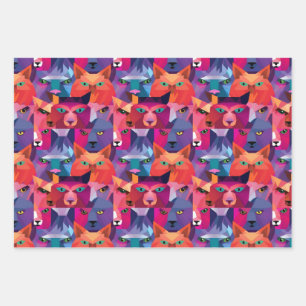 Colourful Low Poly Animals Pattern Wrapping Paper Sheet