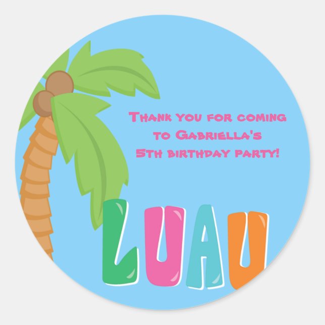 Colourful Luau Palm Tree Round Sticker (Front)
