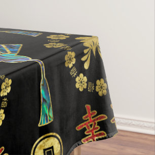 Colourful Lucky Chinese Symbols  Pattern Tablecloth