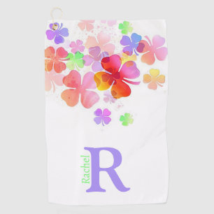 Colourful Lucky Four Leaf Clovers Monogrammed Golf Towel
