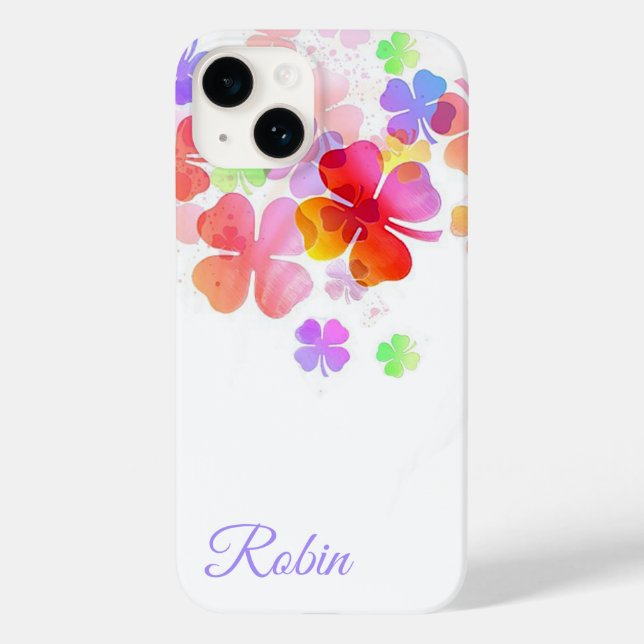 Colourful Lucky Four Leaf Clovers Personalised Case-Mate iPhone Case (Back)