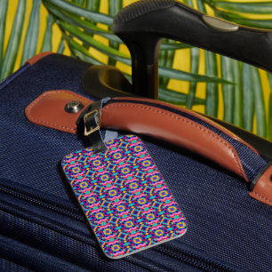 Colourful luggage tag featuring a geometric