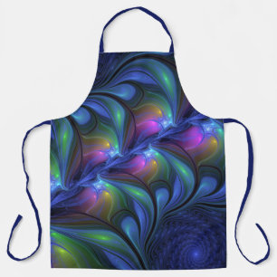 Colourful Luminous Abstract Blue Pink Green Fracta Apron