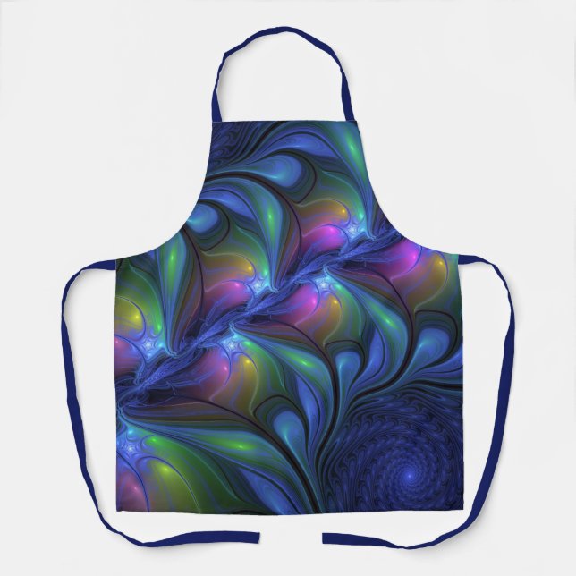 Colourful Luminous Abstract Blue Pink Green Fracta Apron (Front)