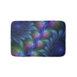 Colourful Luminous Abstract Blue Pink Green Fracta Bath Mat