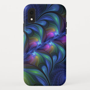 Colourful Luminous Abstract Blue Pink Green Fracta iPhone XR Case