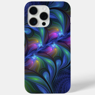 Colourful Luminous Abstract Blue Pink Green Fracta iPhone 15 Pro Max Case