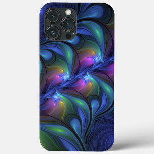 Colourful Luminous Abstract Blue Pink Green Fracta iPhone 13 Pro Max Case