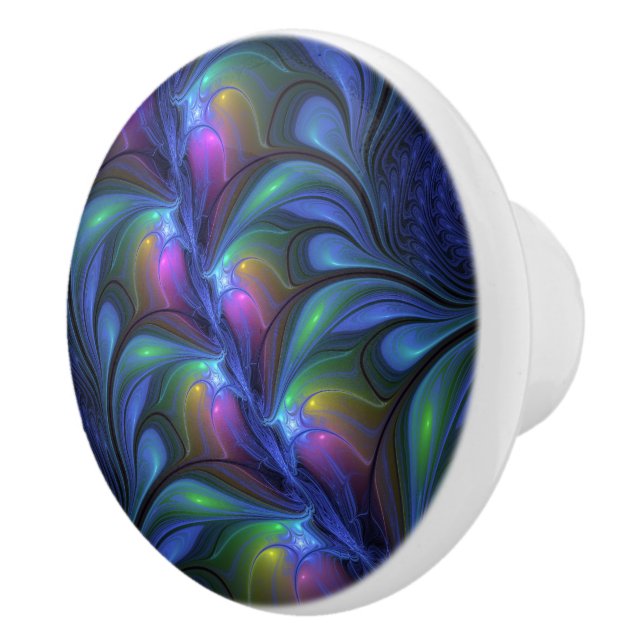 Colourful Luminous Abstract Blue Pink Green Fracta Ceramic Knob (Right)