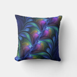 Colourful Luminous Abstract Blue Pink Green Fracta Cushion