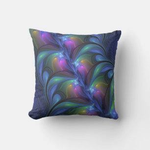 Colourful Luminous Abstract Blue Pink Green Fracta Cushion