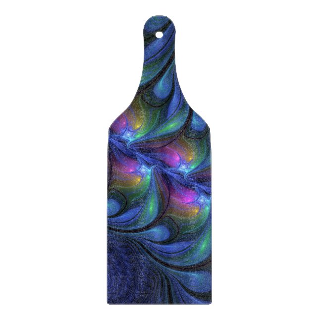 Colourful Luminous Abstract Blue Pink Green Fracta Cutting Board (Front)