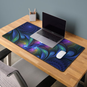 Colourful Luminous Abstract Blue Pink Green Fracta Desk Mat