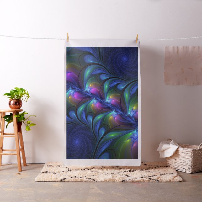 Colourful Luminous Abstract Blue Pink Green Fracta Fabric (In Situ)