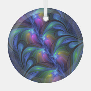 Colourful Luminous Abstract Blue Pink Green Fracta Glass Tree Decoration