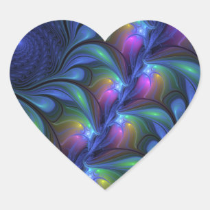 Colourful Luminous Abstract Blue Pink Green Fracta Heart Sticker
