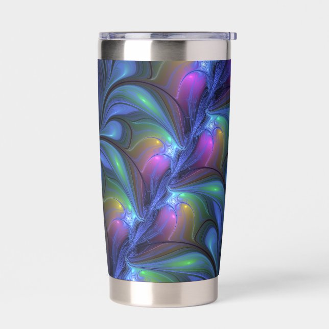 Colourful Luminous Abstract Blue Pink Green Fracta Insulated Tumbler (Left)