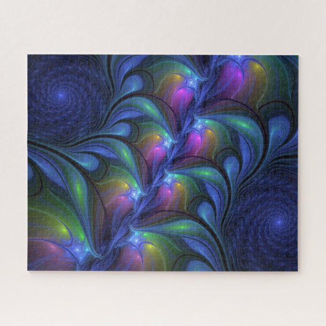 Colourful Luminous Abstract Blue Pink Green Fracta Jigsaw Puzzle (Horizontal)