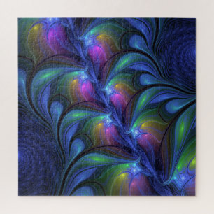 Colourful Luminous Abstract Blue Pink Green Fracta Jigsaw Puzzle