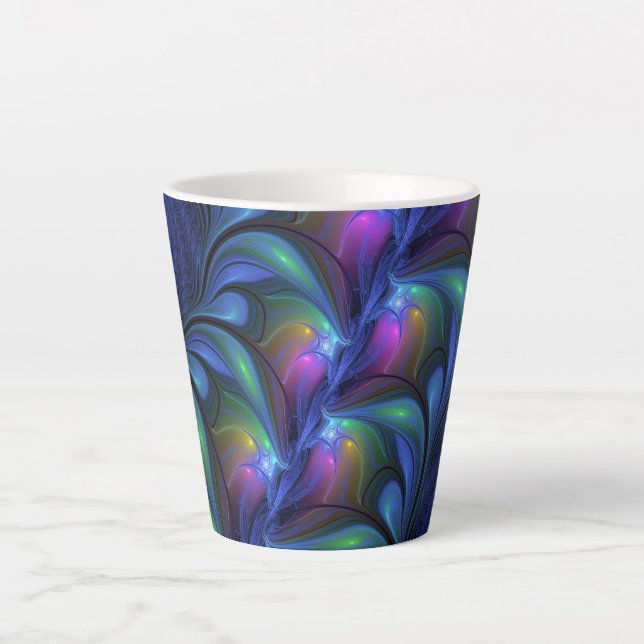 Colourful Luminous Abstract Blue Pink Green Fracta Latte Mug (Front)