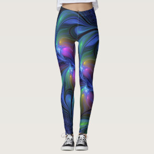 Colourful Luminous Abstract Blue Pink Green Fracta Leggings