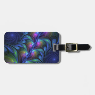 Colourful Luminous Abstract Blue Pink Green Fracta Luggage Tag