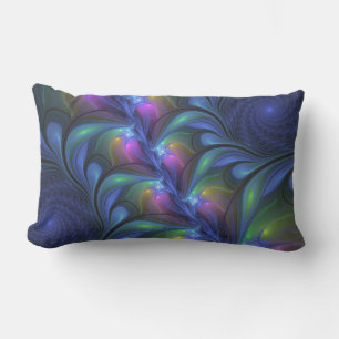 Colourful Luminous Abstract Blue Pink Green Fracta Lumbar Cushion
