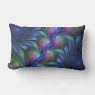 Colourful Luminous Abstract Blue Pink Green Fracta Lumbar Cushion
