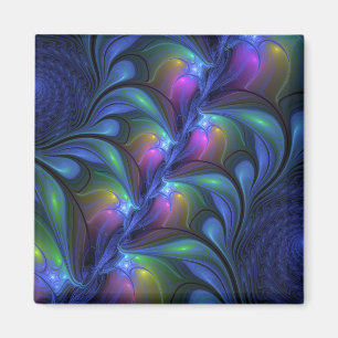 Colourful Luminous Abstract Blue Pink Green Fracta Magnet