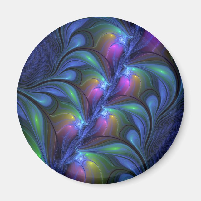 Colourful Luminous Abstract Blue Pink Green Fracta Magnet (Front)