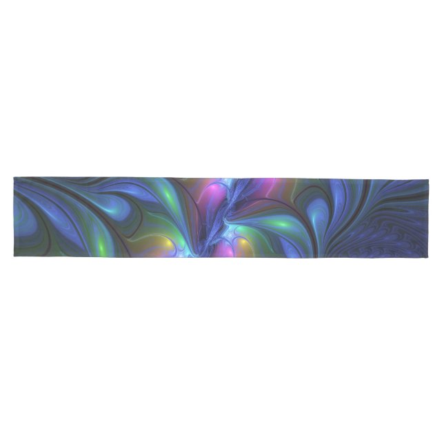 Colourful Luminous Abstract Blue Pink Green Fracta Medium Table Runner (Horizontal)
