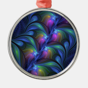 Colourful Luminous Abstract Blue Pink Green Fracta Metal Ornament