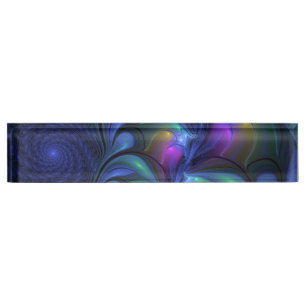 Colourful Luminous Abstract Blue Pink Green Fracta Nameplate