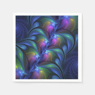 Colourful Luminous Abstract Blue Pink Green Fracta Napkin