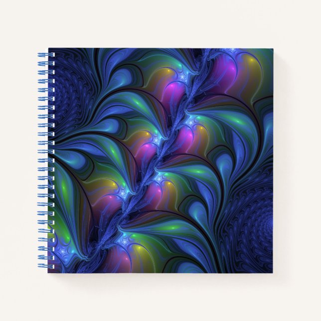 Colourful Luminous Abstract Blue Pink Green Fracta Notebook (Front)