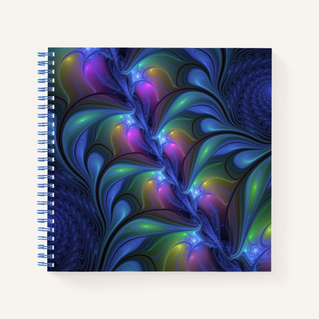 Colourful Luminous Abstract Blue Pink Green Fracta Notebook (Front)