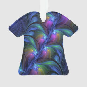 Colourful Luminous Abstract Blue Pink Green Fracta Ornament