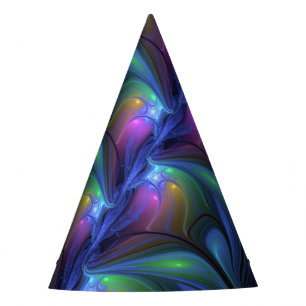 Colourful Luminous Abstract Blue Pink Green Fracta Party Hat