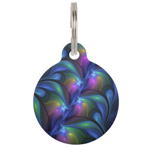 Colourful Luminous Abstract Blue Pink Green Fracta Pet Tag