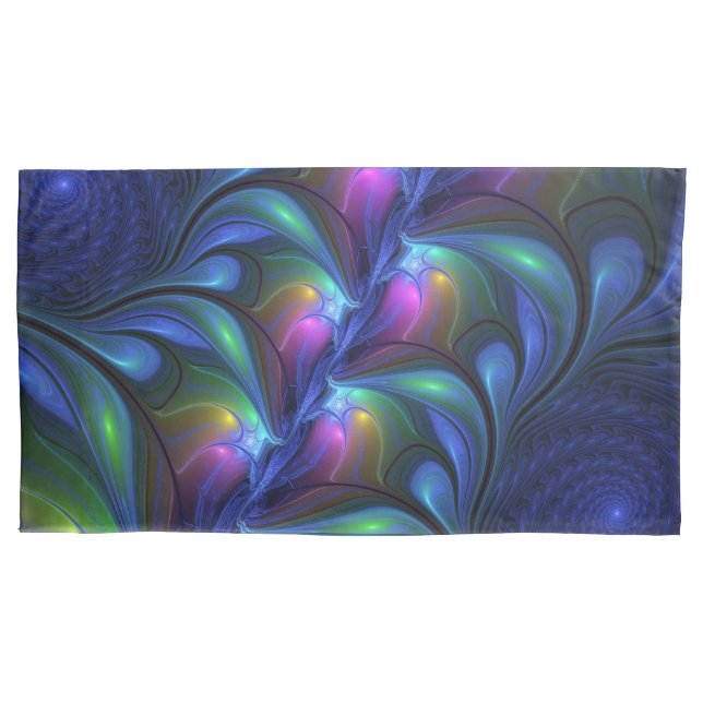 Colourful Luminous Abstract Blue Pink Green Fracta Pillowcase (Front)