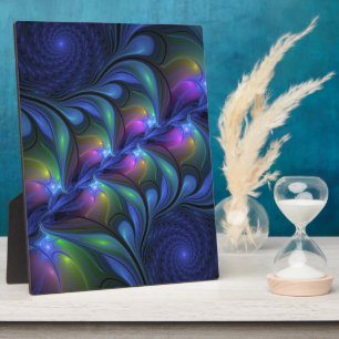 Colourful Luminous Abstract Blue Pink Green Fracta Plaque